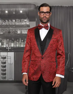 3 Pc Flat Front Pants With Matching Bow Tie | BELLAGIO| Red