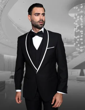 3pc Flat Front Pants With Bow Tie | GENOVA| Black