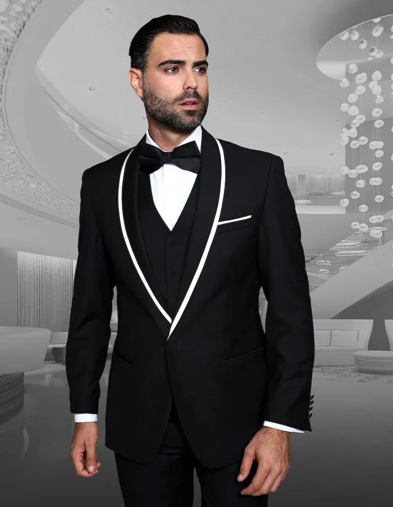 3pc Flat Front Pants With Bow Tie | GENOVA| Black