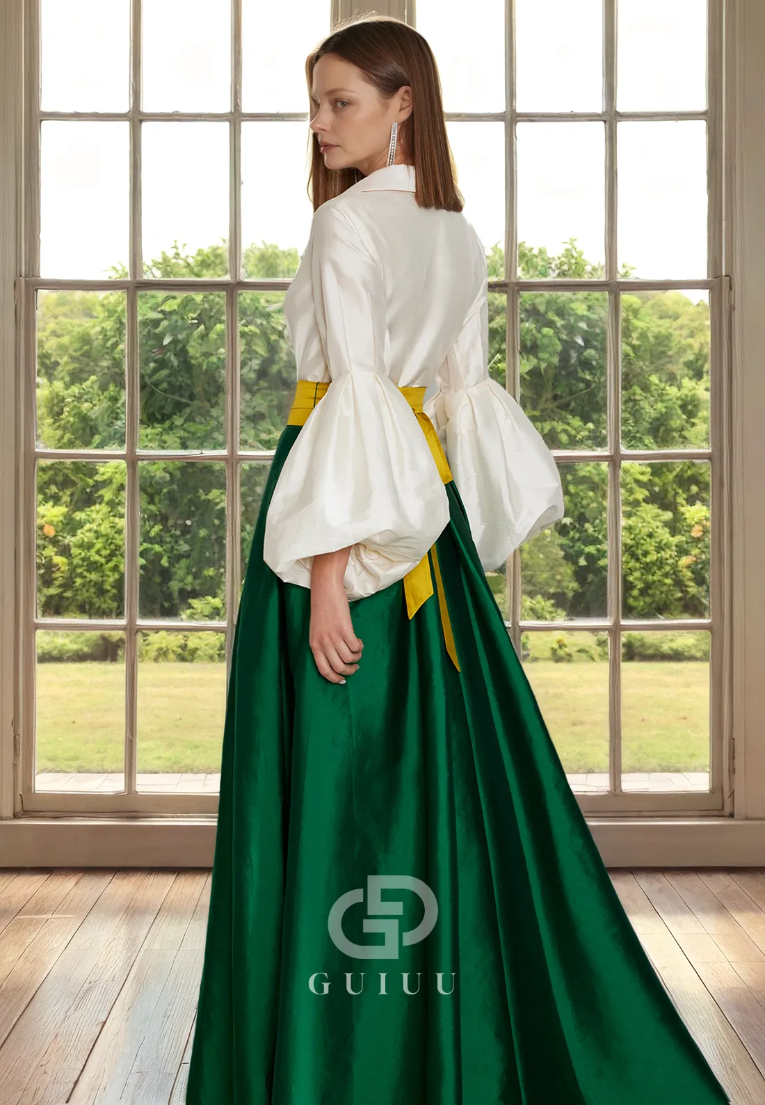 A-Line Long Lantern Sleeves Wedding Guest Mother of Bride Dress