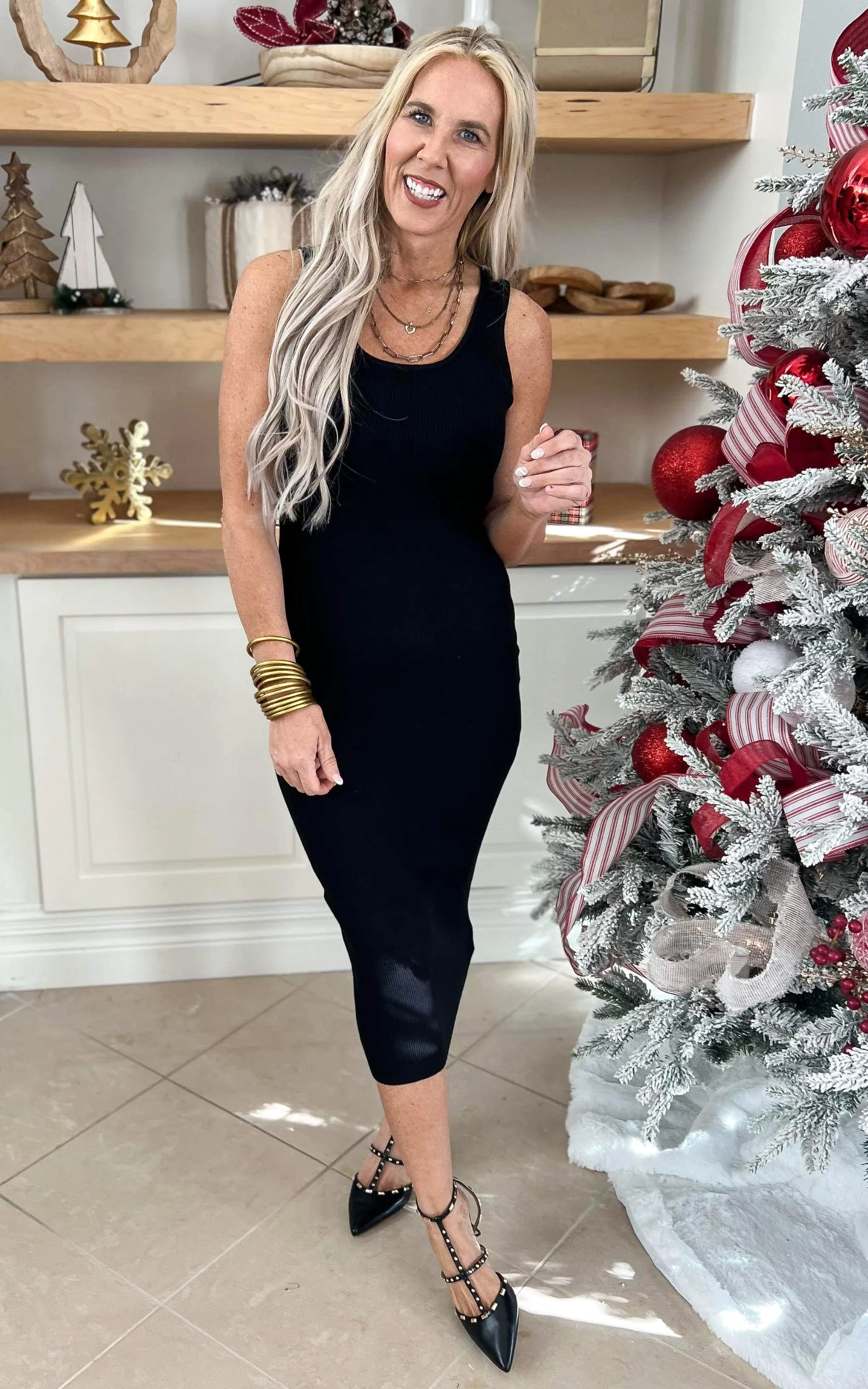 Black Bodycon Midi Tank Dress - Final Sale
