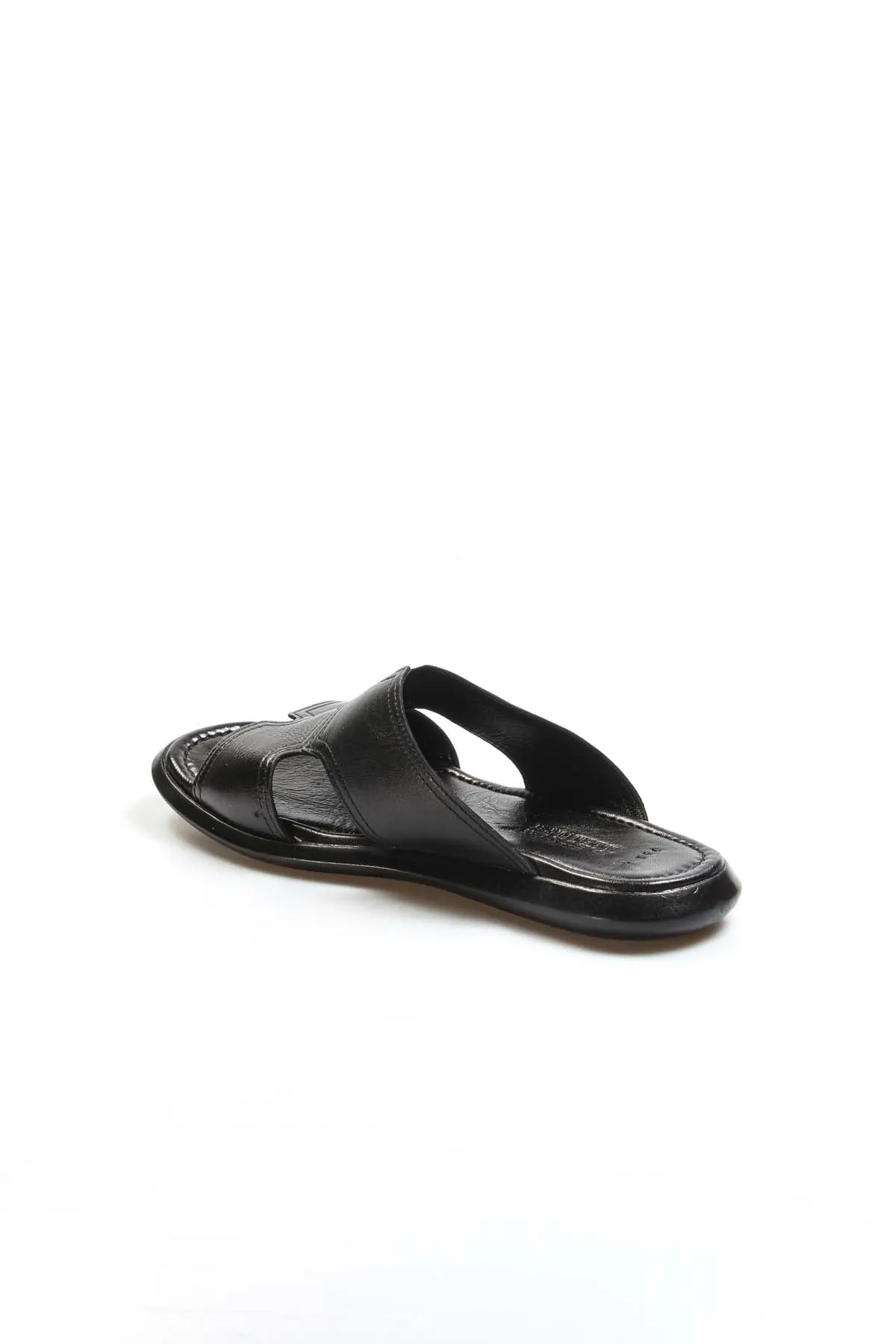 Black Leather Open-Toe Slide Sandals Wessi