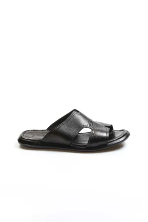 Black Leather Open-Toe Slide Sandals Wessi
