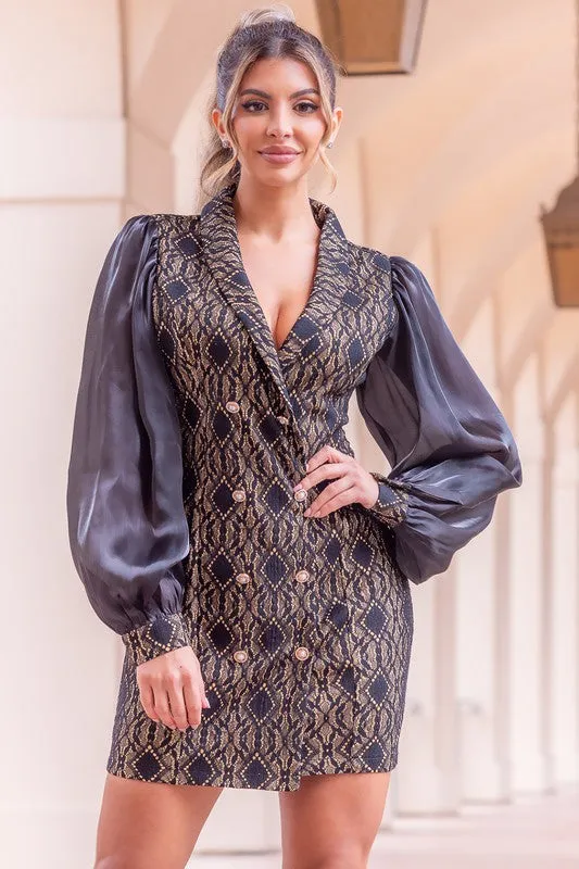 Black Multi Blazer Lace Mini Dress