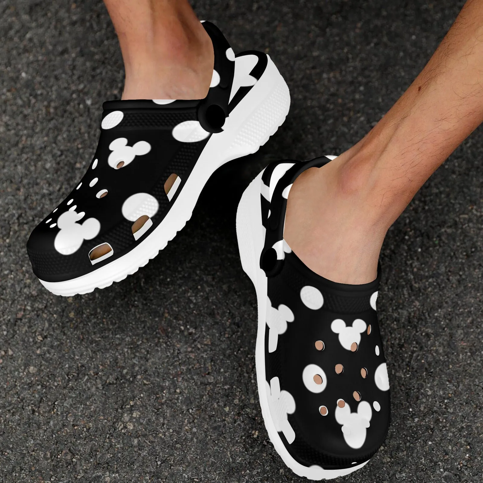 Black With White Mickey Polka Dots Foam Clogs for Adults