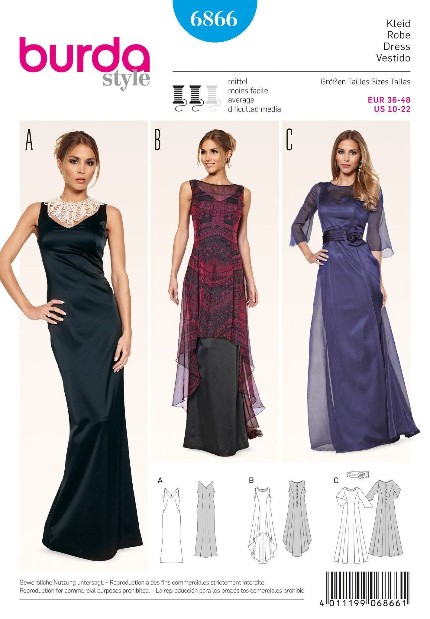 Burda 6866 Misses Evening Dress pattern