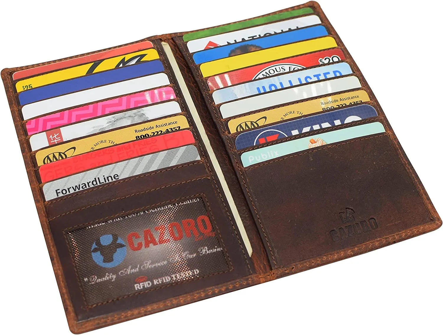 CAZORO RFID Protected Vintage Leather Long Bifold Slim Wallet for Women Men