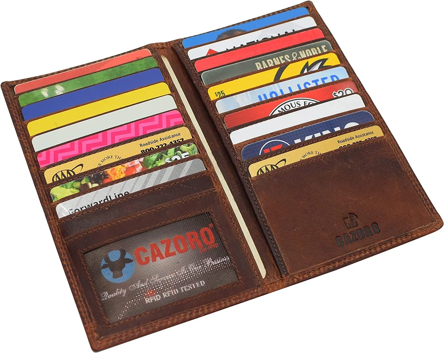 CAZORO RFID Protected Vintage Leather Long Bifold Slim Wallet for Women Men