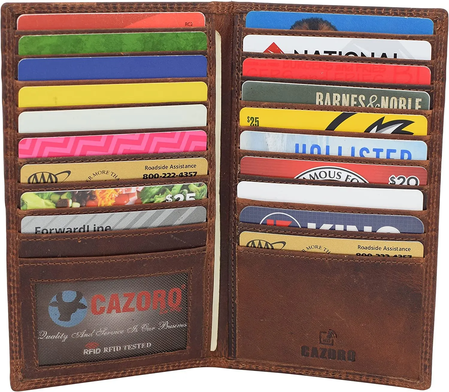 CAZORO RFID Protected Vintage Leather Long Bifold Slim Wallet for Women Men
