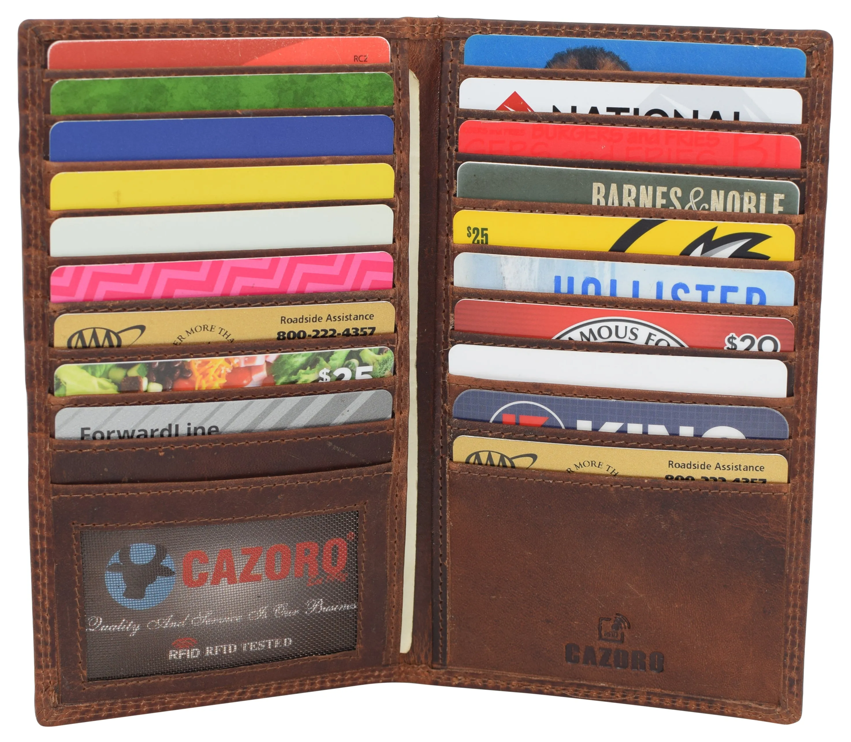 CAZORO RFID941529RHU Vintage Leather Long Bifold Slim Wallet for Women Men
