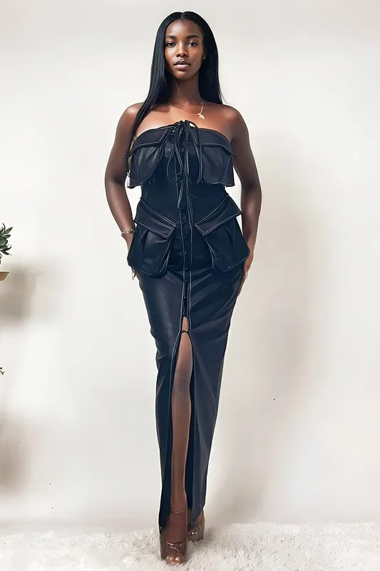 Explore More Collection - Athina button detailed PU black leather dress