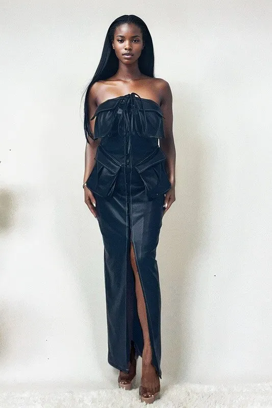 Explore More Collection - Athina button detailed PU black leather dress