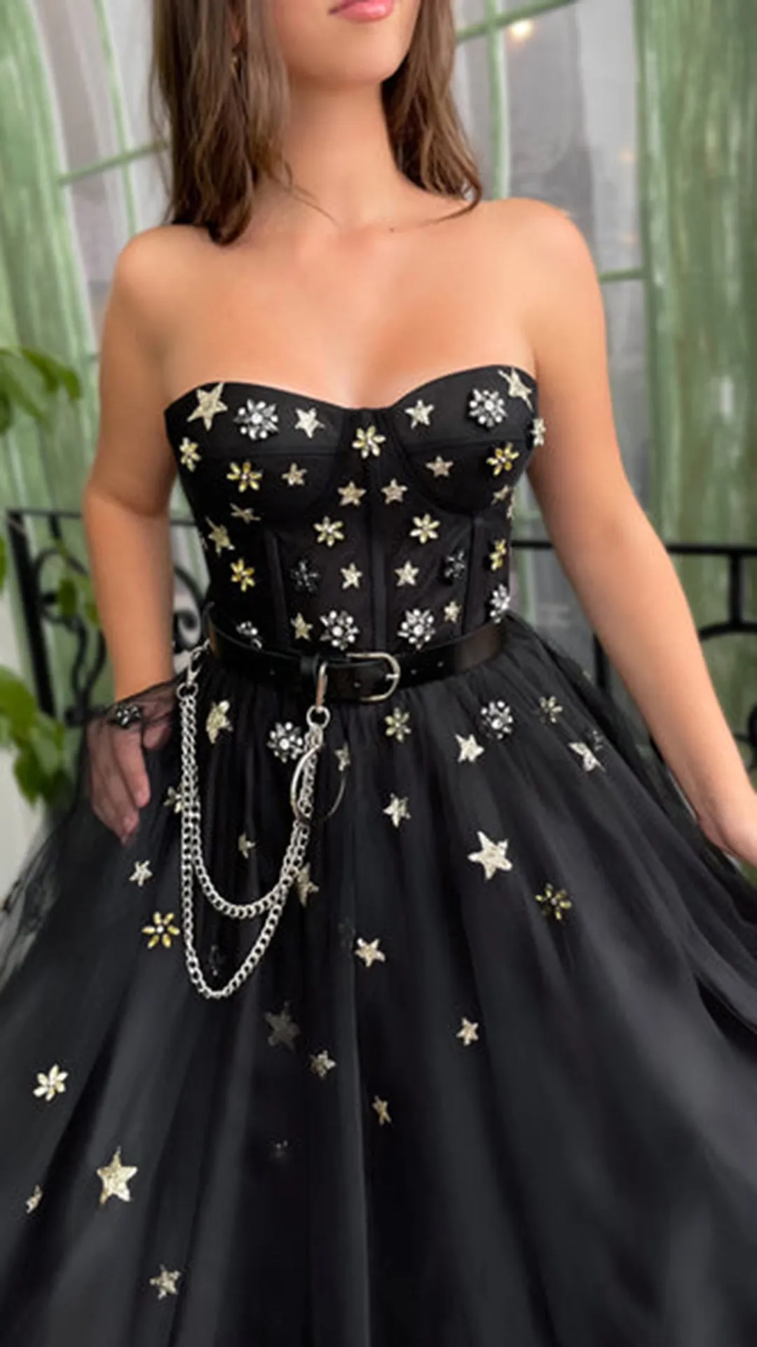 G2696 - Classic & Timeless A-Line Straples Black Pleats Tulle Long Evening Prom Dress