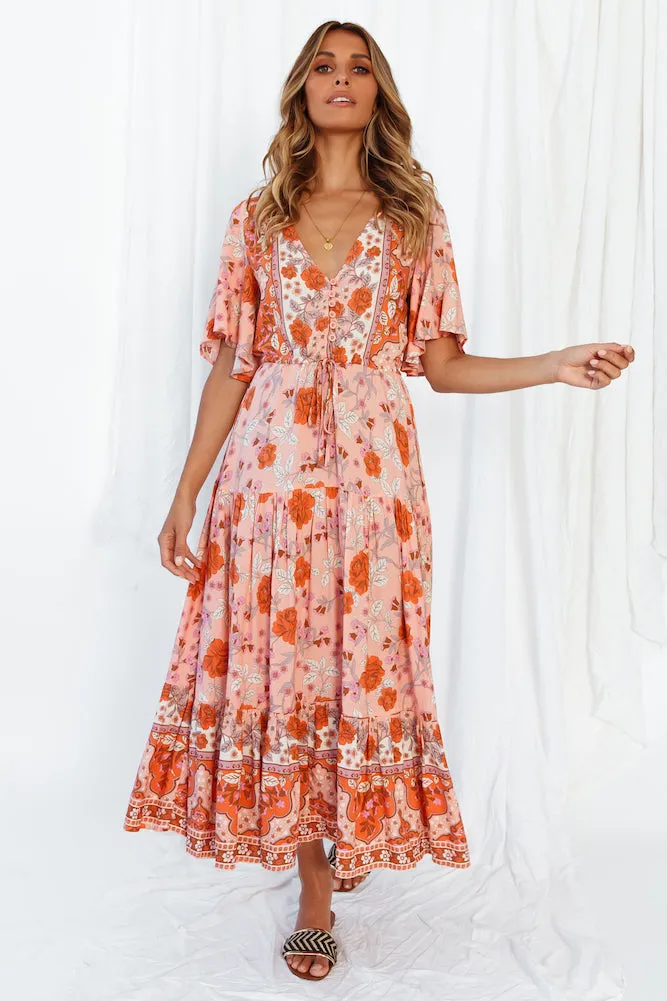 Kiss On The East Coast Midi Dress Orange