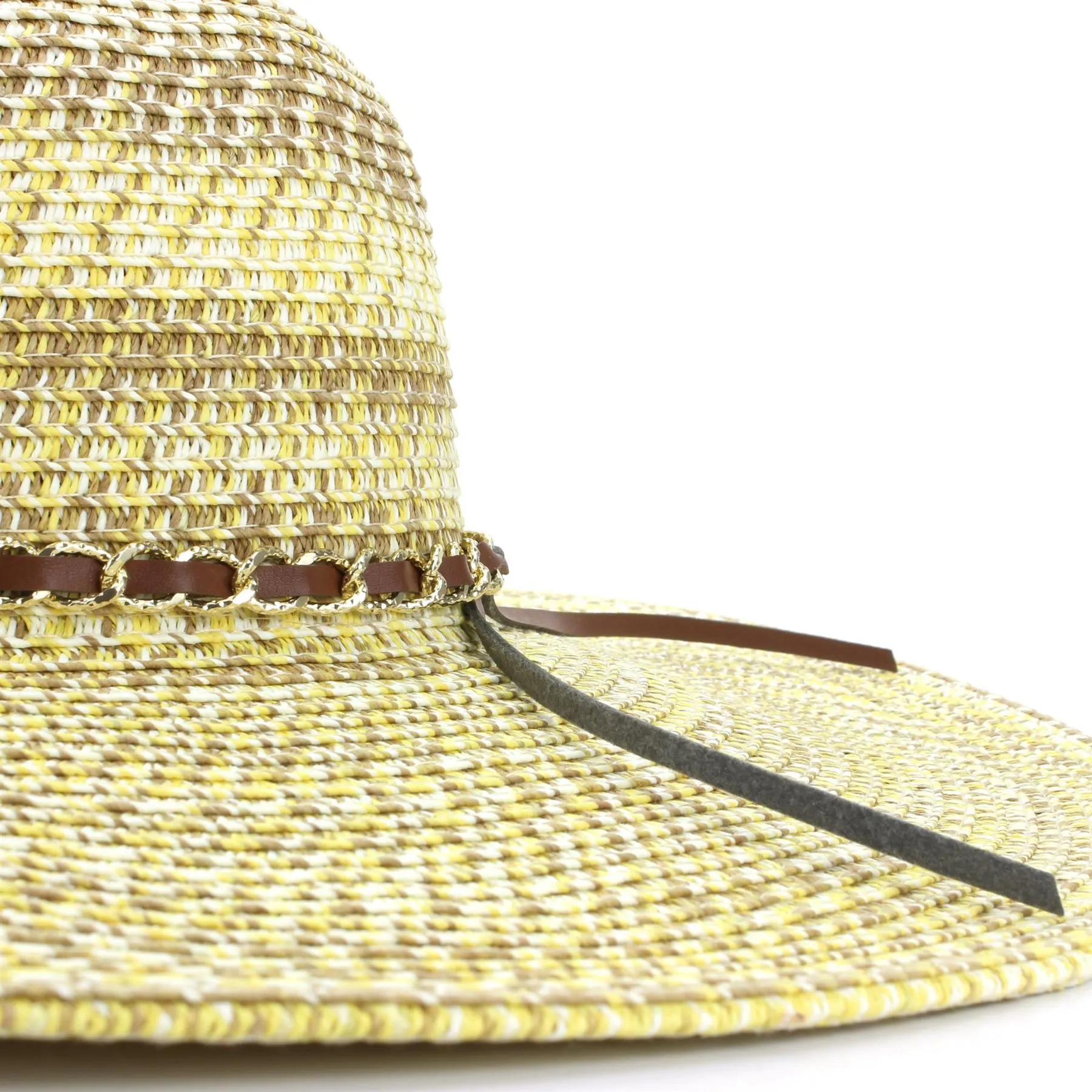 Ladies Straw Wide Brim Floppy Hat - Naural