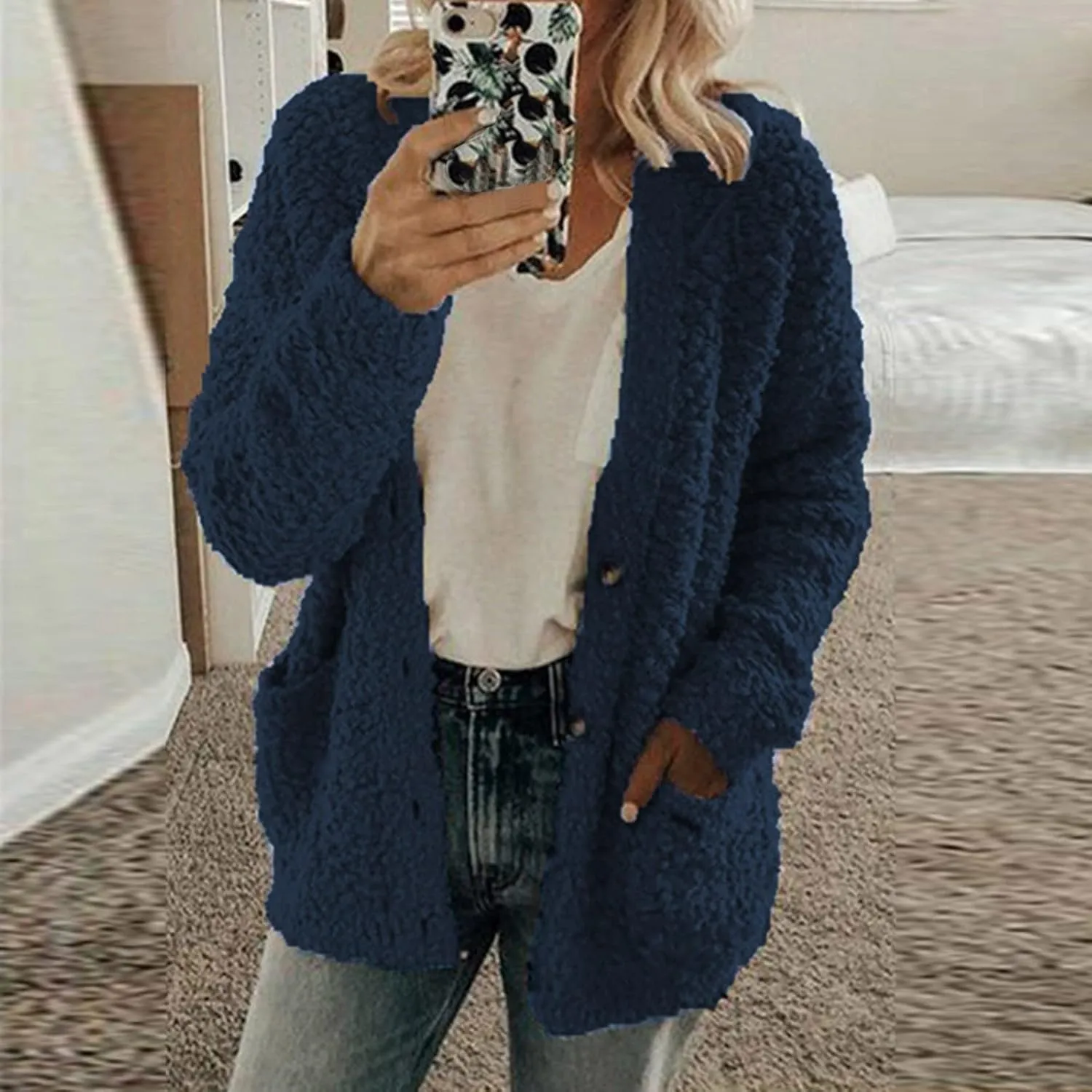 LCMTWX Winter Coats for Women Coat Outdoor Slim Coffee Outwear Plush Long Cardigan Trendy Color Block Patchwork Cardigan
