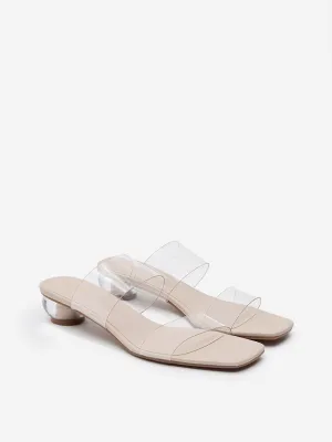 LUNA BLU Ivory Vinyl Strap Heel Sandals