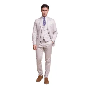 Mens Cream 3 Piece Suit Lightweight Tailored Fit