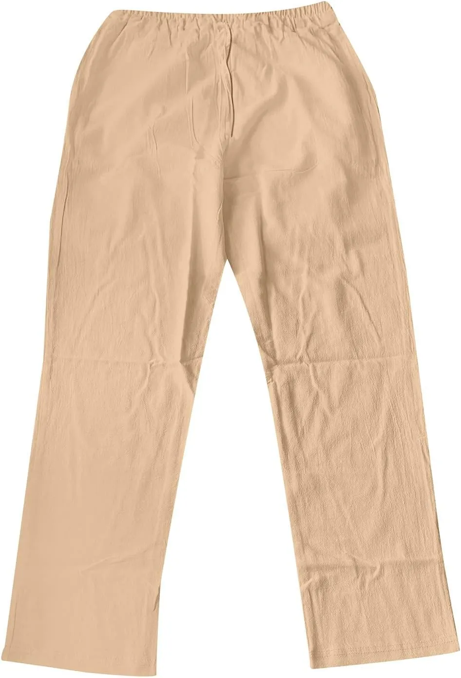 Men's Linen Pants Drawstring Elastic Waist Trousers Loose Fit Summer Beach Pant Outdoor Athletic Hiking Joggers