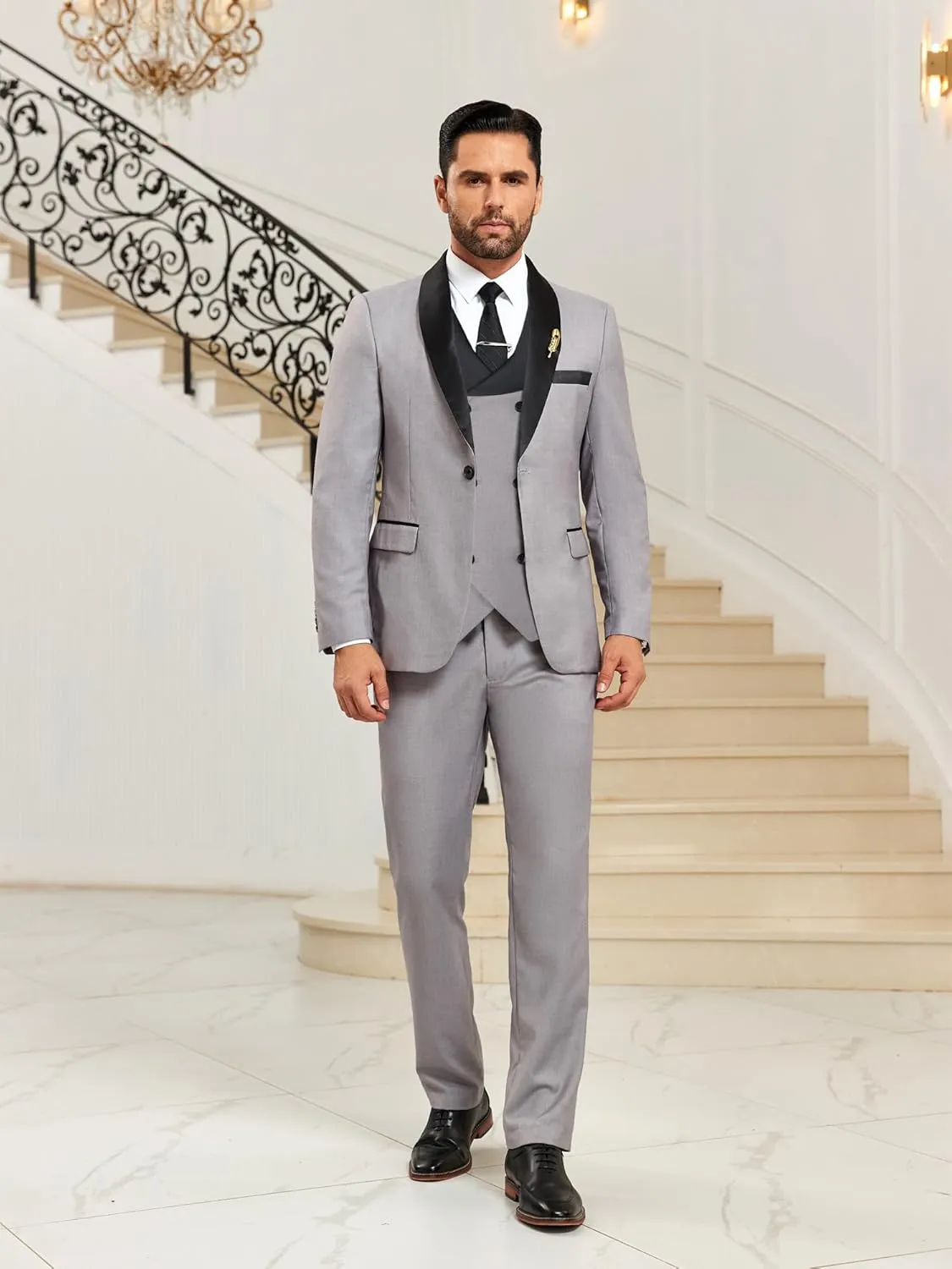 Mens Suit Slim Fit 3 Piece Suits for Wedding Formal Suit Jacket Vest Pants Set Business Casual Suits Prom Tuxedos