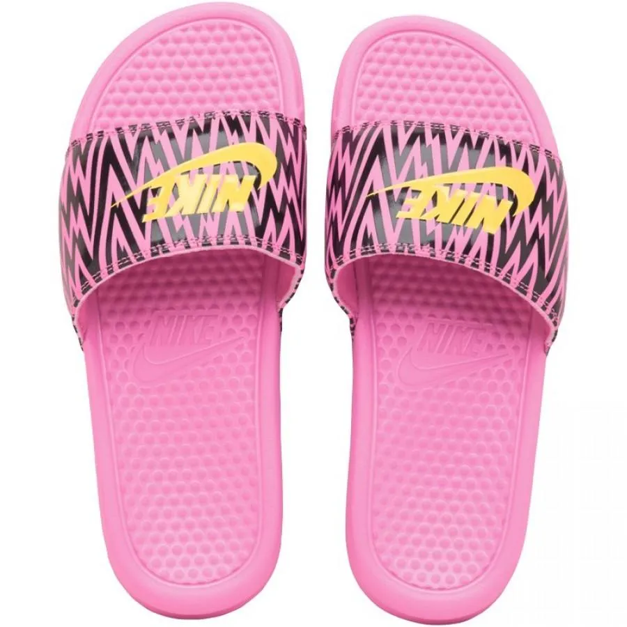 Nike Womens Benassi JDI Slide Sandals Violet-Citron-Black