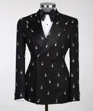 Premium Crystal Stoned Black Tuxedo