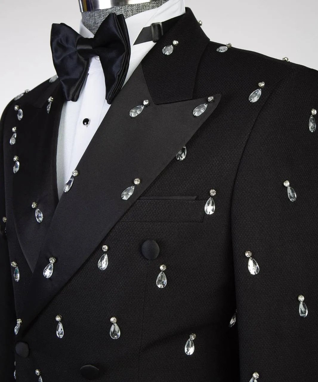 Premium Crystal Stoned Black Tuxedo