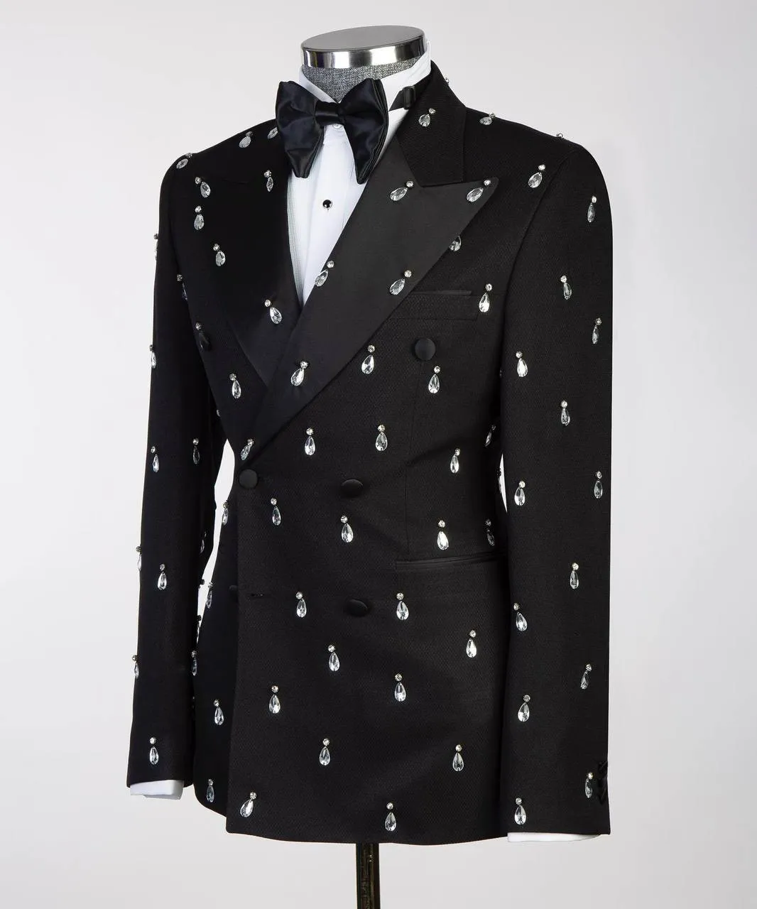 Premium Crystal Stoned Black Tuxedo