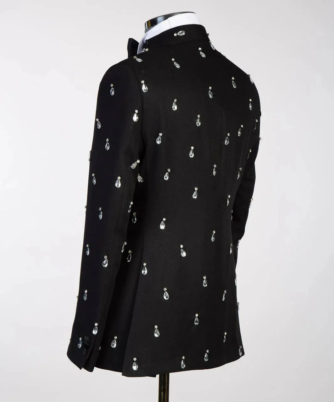 Premium Crystal Stoned Black Tuxedo