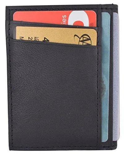 RFID Blocking Mini Wallet Genuine Leather Slim Front Pocket Wallet Ultra Thin Credit Card Holder Sleeve with ID Windows