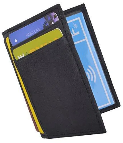 RFID Blocking Mini Wallet Genuine Leather Slim Front Pocket Wallet Ultra Thin Credit Card Holder Sleeve with ID Windows