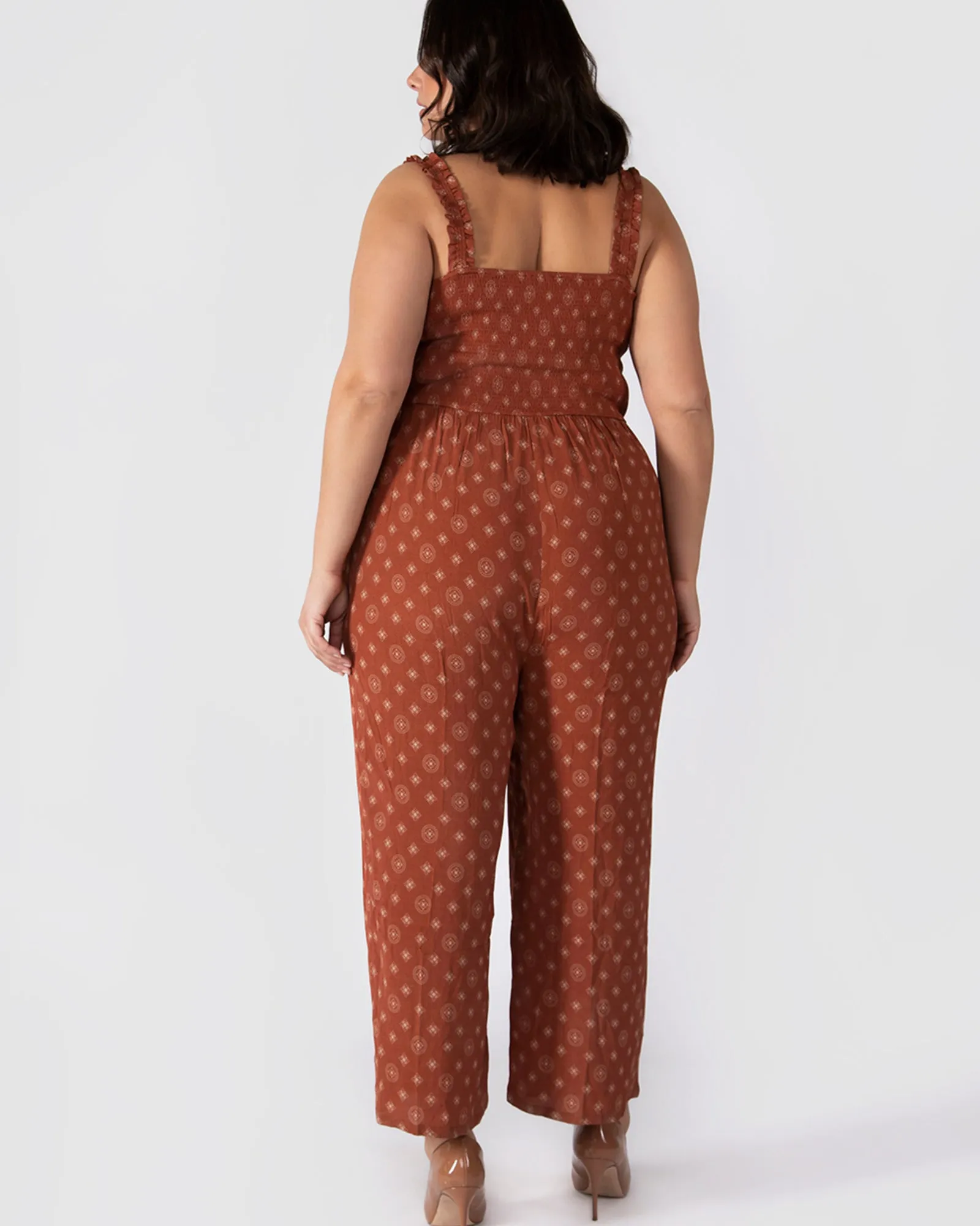 Salem Smocked Body Jumpsuit | Terracotta / Ivory