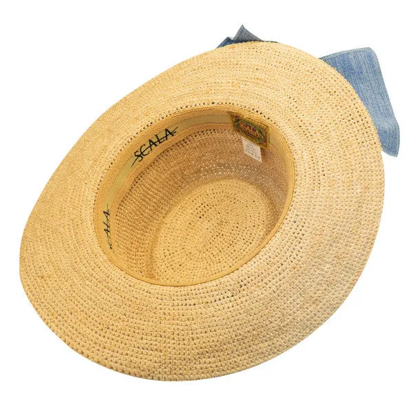 Scala - Manarola Raffia Gambler Hat with Heather Cloth Band
