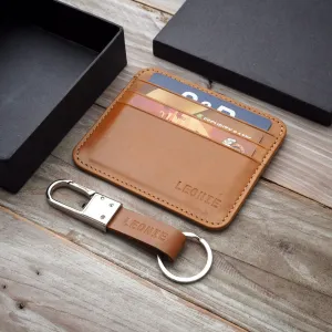 Slim Leather Card Case   Keyfob (6 cards - Tan)
