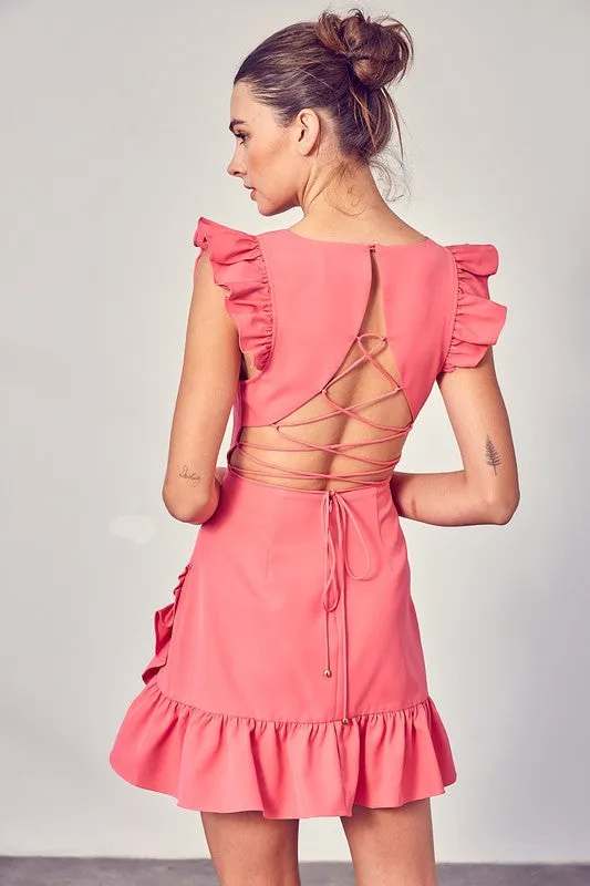 V NECK RUFFLE DRESS