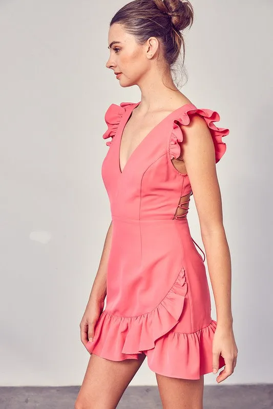 V NECK RUFFLE DRESS