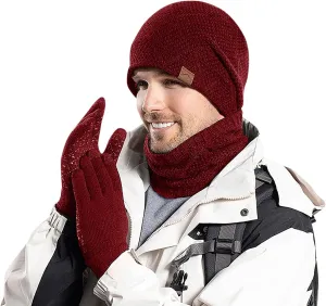 Winter Warm Hat Gloves Neck Three Piece Set Winter Men Outdoor Cold Proof Knitted Woolen Hat Scarf Gloves Hat Set