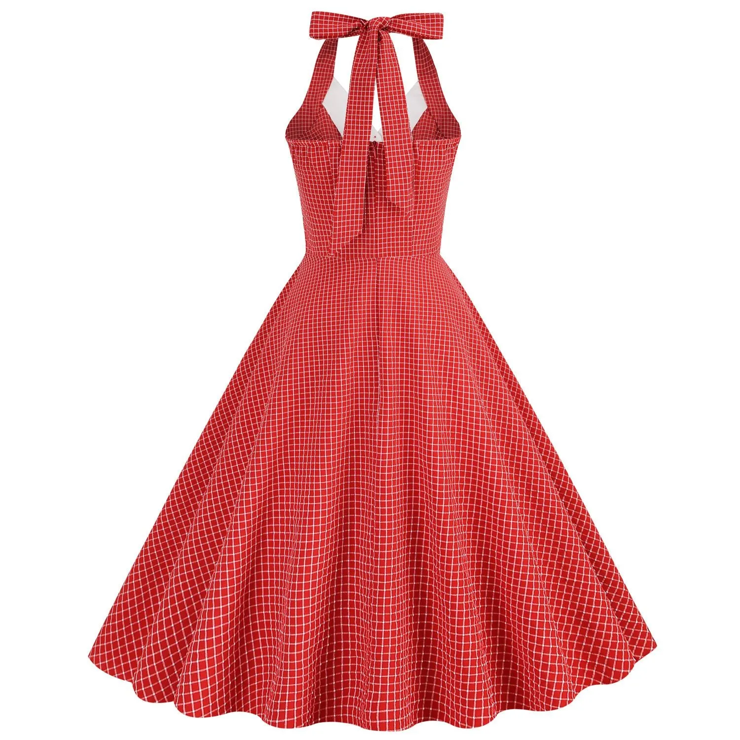 Women 50s Vintage Polka Dot Halter Cocktail Swing Dress Buttons 1950s Audrey Hepburn Dress