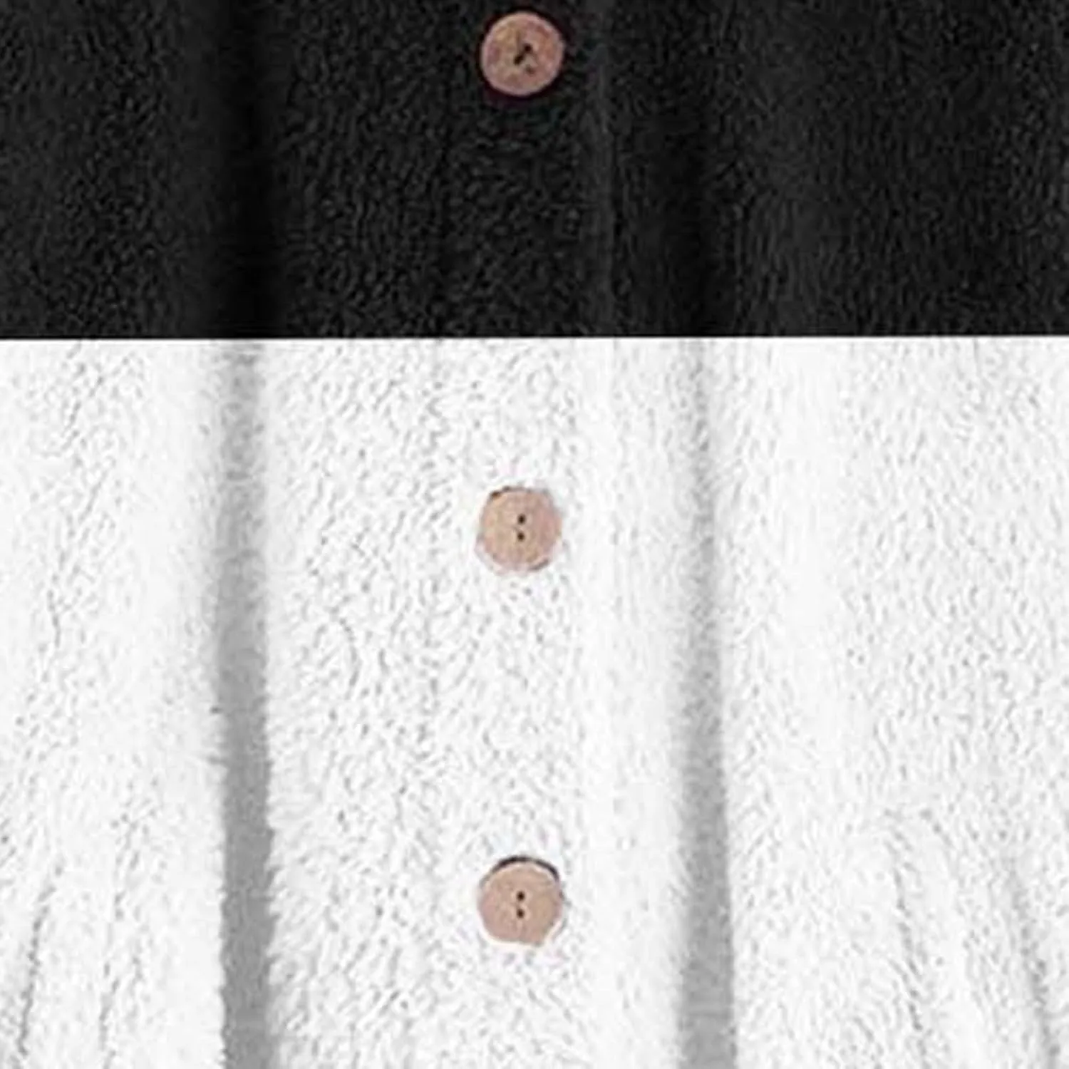 Womens Fuzzy Fleece Jacket Button Hem Plus Size Hoodie Top Sweater Blouse Outerwear with Pockets Snow Jackets for