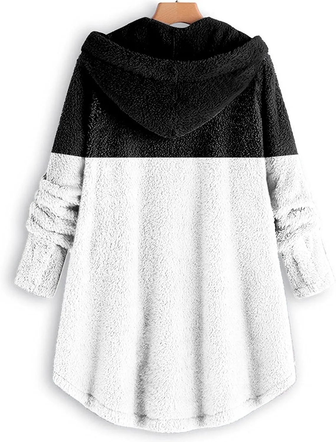 Womens Fuzzy Fleece Jacket Button Hem Plus Size Hoodie Top Sweater Blouse Outerwear with Pockets Snow Jackets for