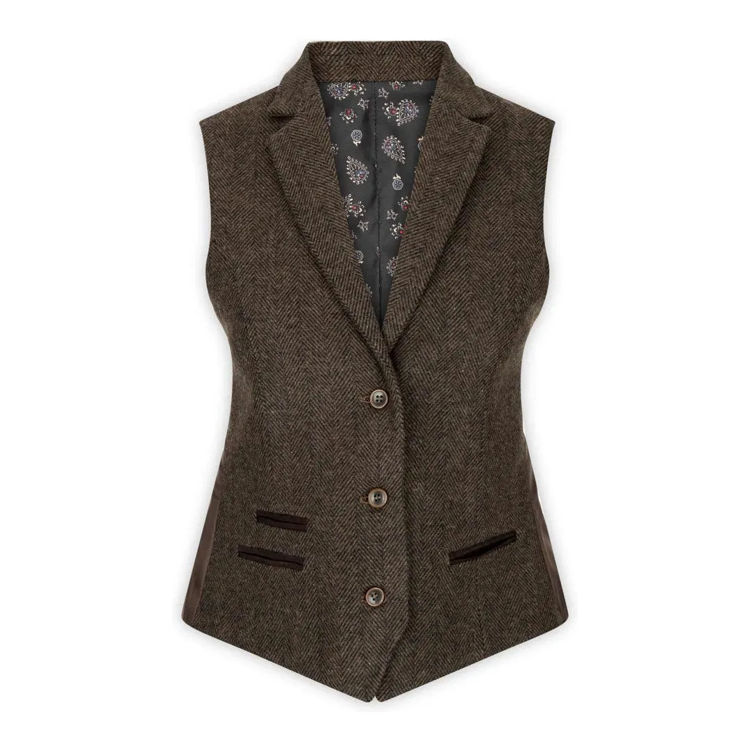 Womens Tweed Herringbone Blazer Jacket Waistcoat Brown 1920s Vintage Tailored