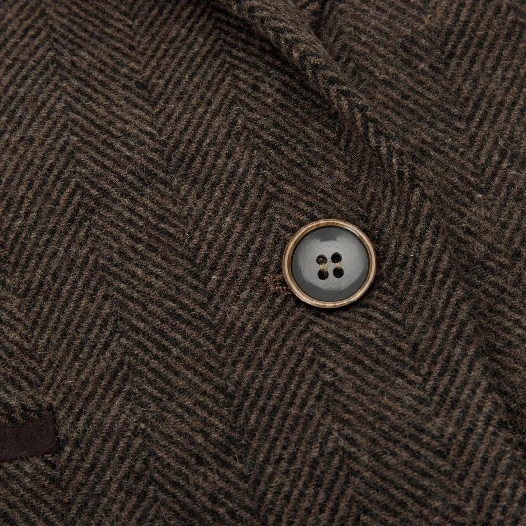 Womens Tweed Herringbone Blazer Jacket Waistcoat Brown 1920s Vintage Tailored