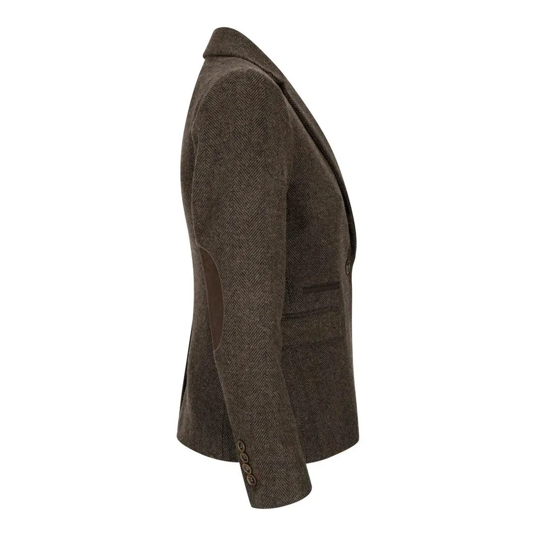 Womens Tweed Herringbone Blazer Jacket Waistcoat Brown 1920s Vintage Tailored